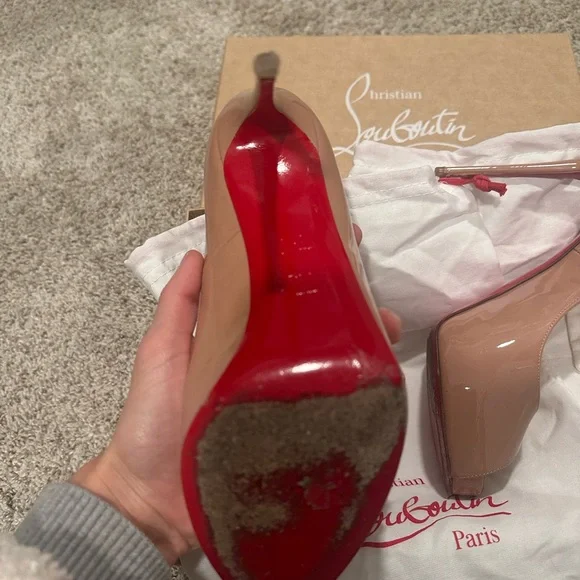 Christian Louboutin Nude Peep Toe Heels - Picture 7 of 16